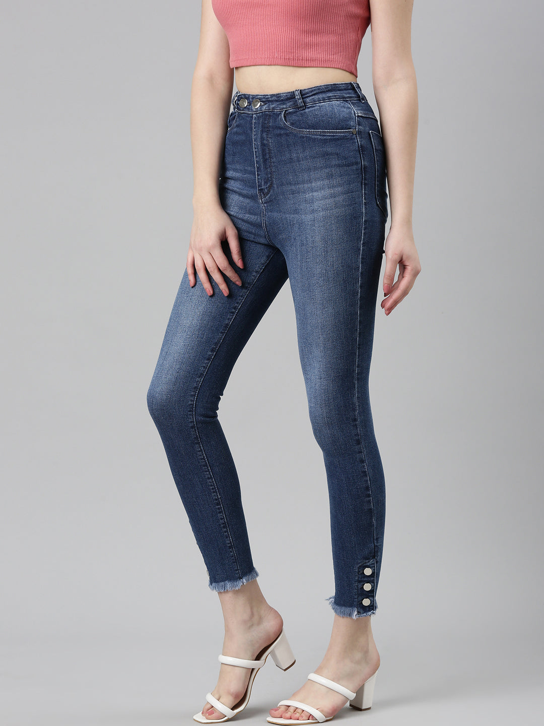 Women's Blue Skinny Fit Light Fade Acid Wash High-Rise Denim Jeans