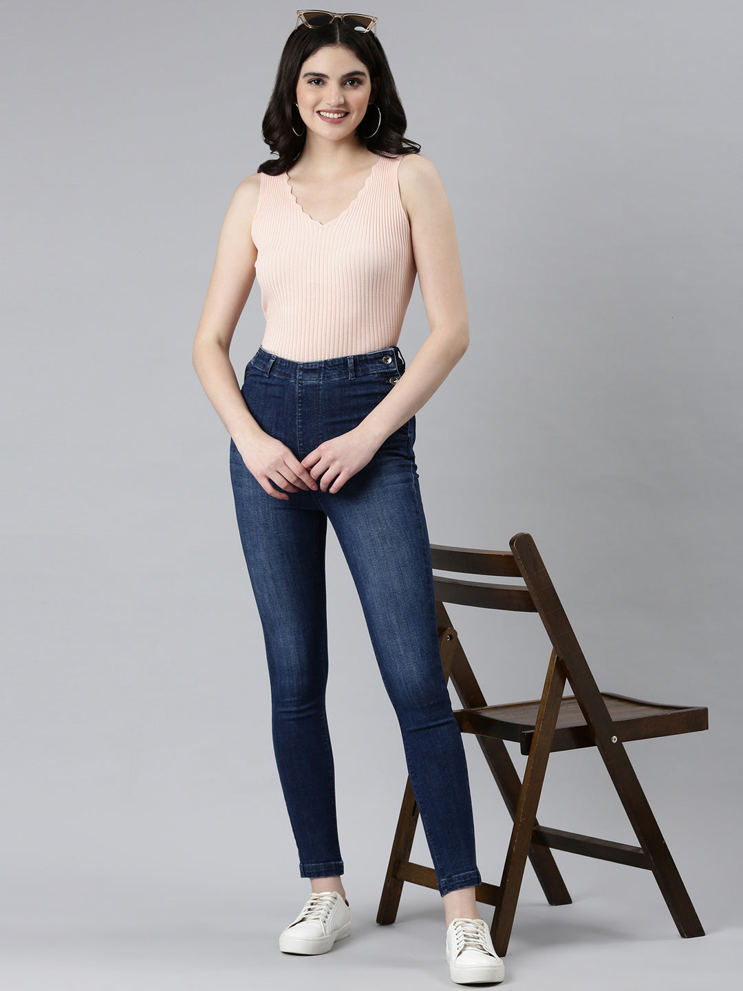 Women's Navy Blue Clean Look Skinny Fit Denim Jeans