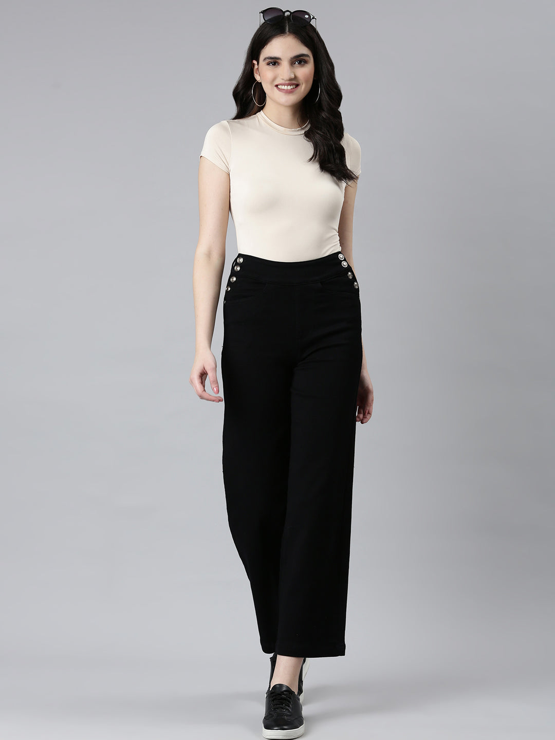 Women's Black Wide Leg Denim Jeans