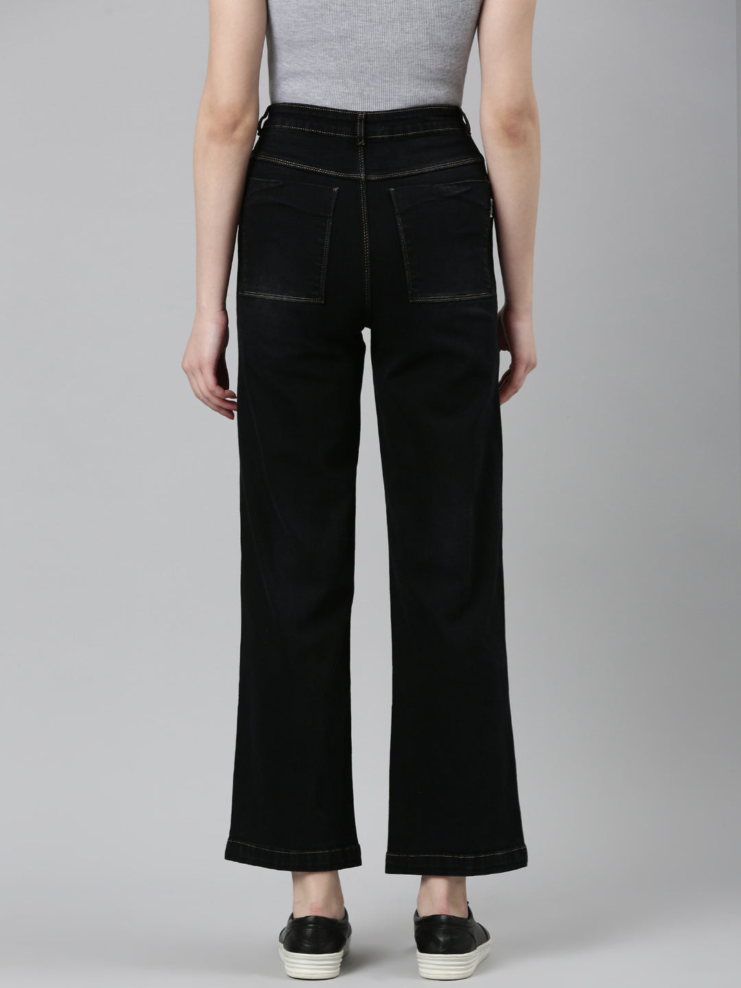 Women's Black Wide Leg Light Fade Acid Wash Denim Jeans