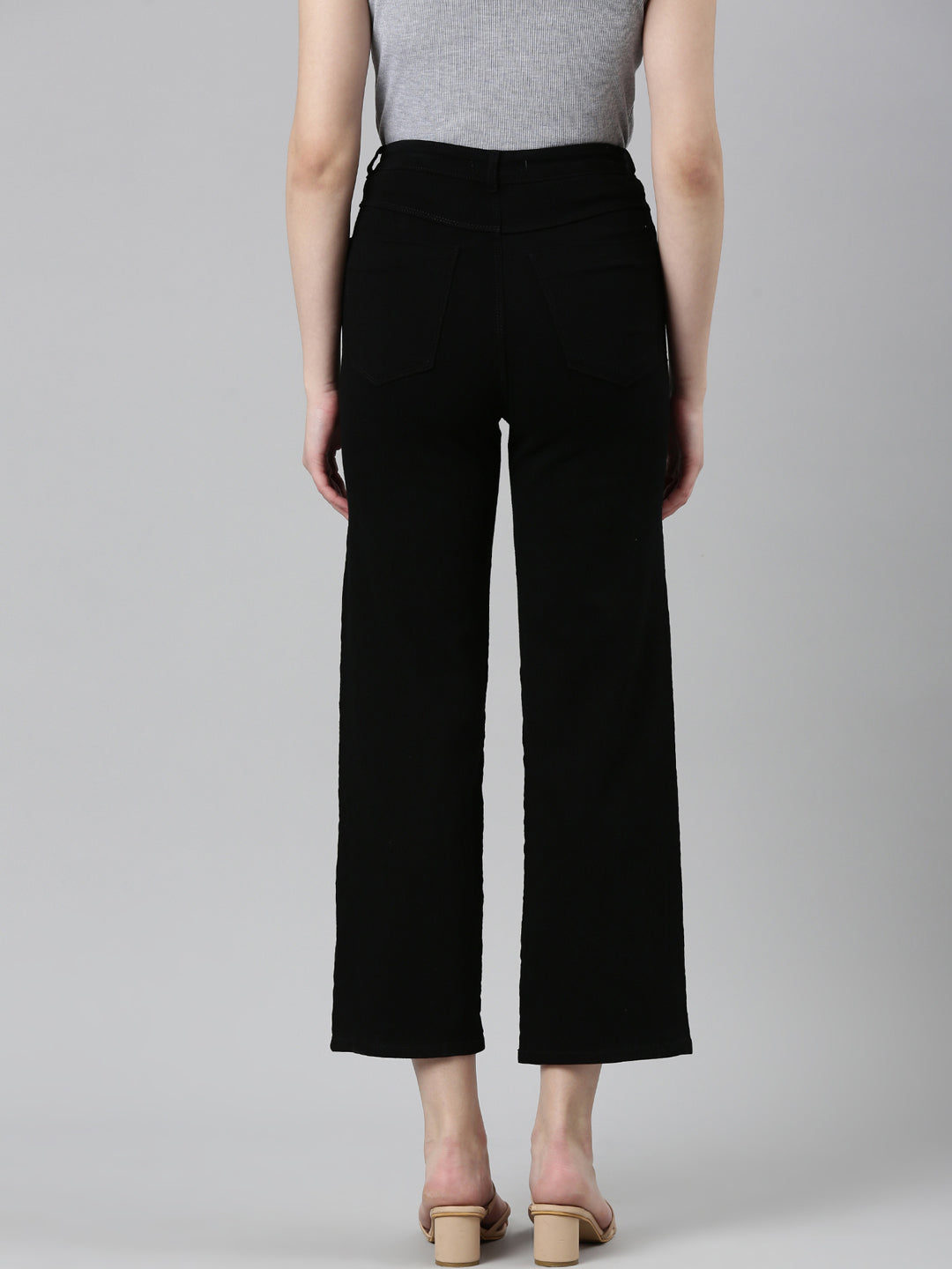 Women's Black Jean Acid Wash Wide Leg Mid-Rise Denim Jeans