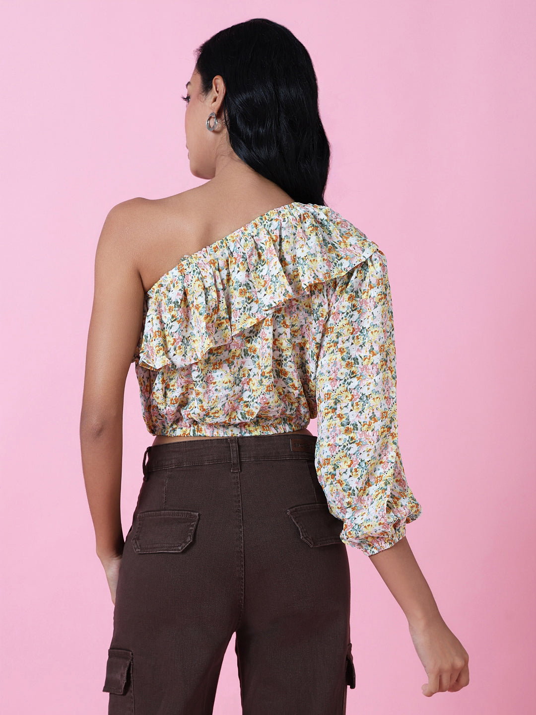 Women's Yellow Floral Crop Top