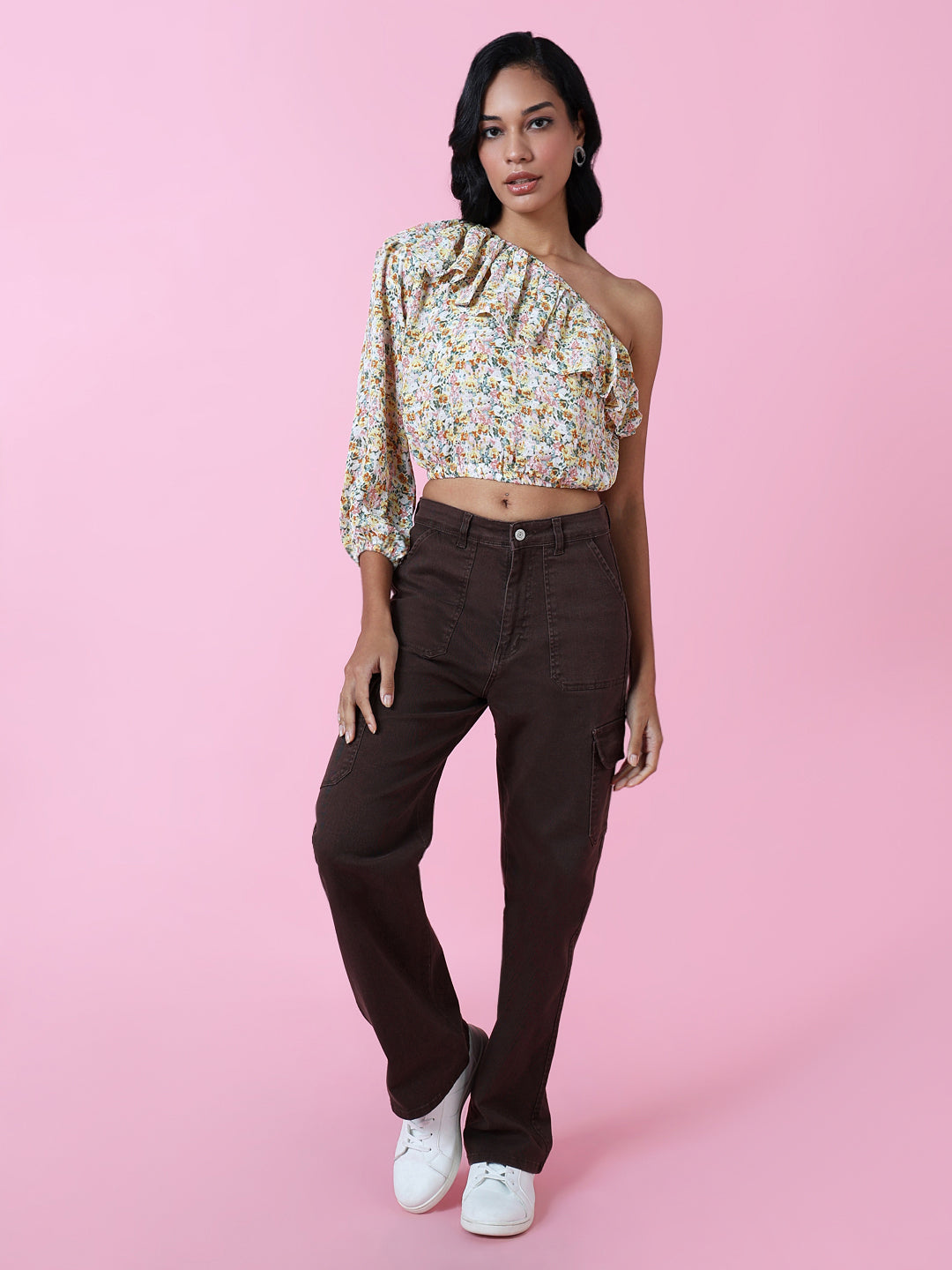 Women's Yellow Floral Crop Top