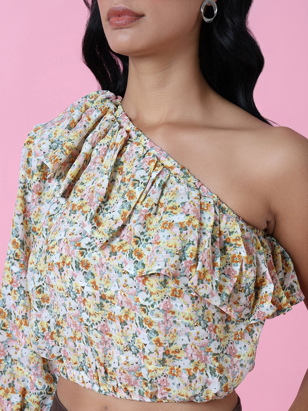 Women's Yellow Floral Crop Top