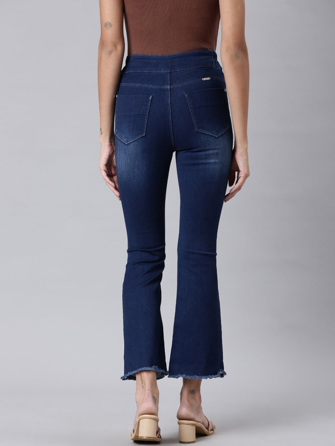 Women's Blue Mid Rise Bootcut Light Fade Retro Denim Jeans