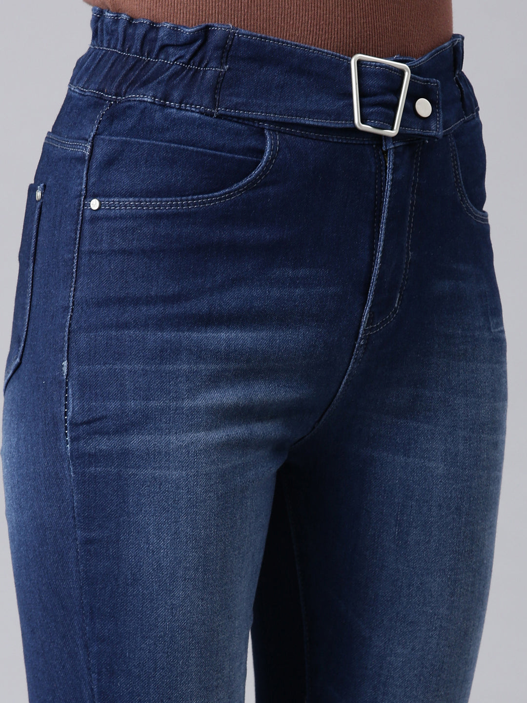 Women's Blue Mid Rise Bootcut Light Fade Retro Denim Jeans
