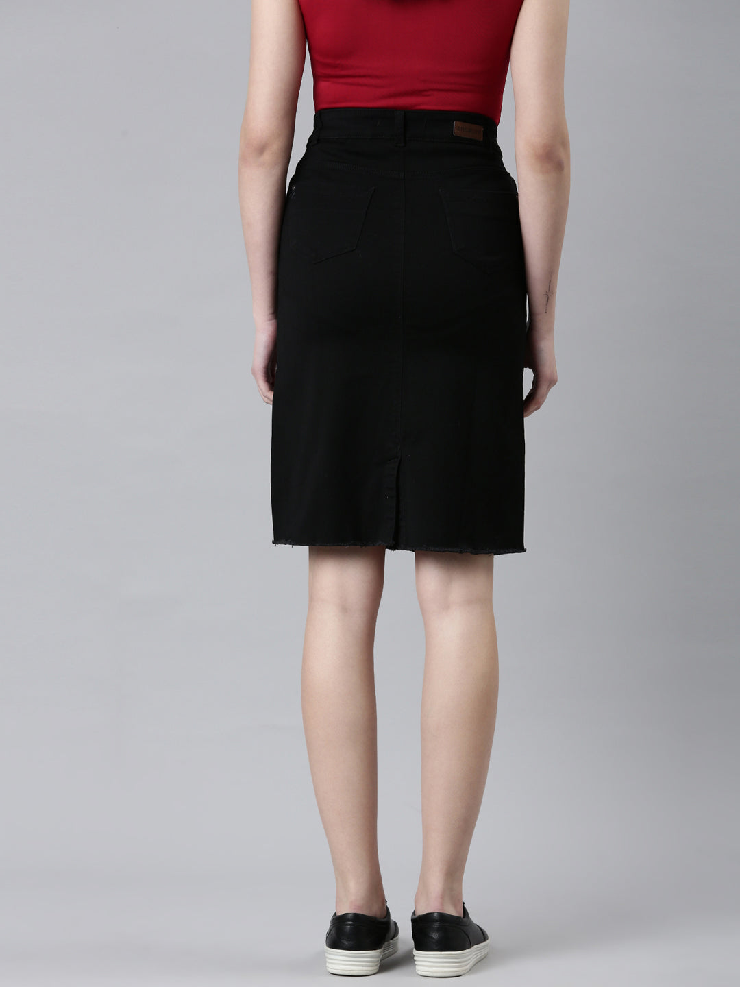Women's Black Denim Above Knee-Length Pencil Skirt