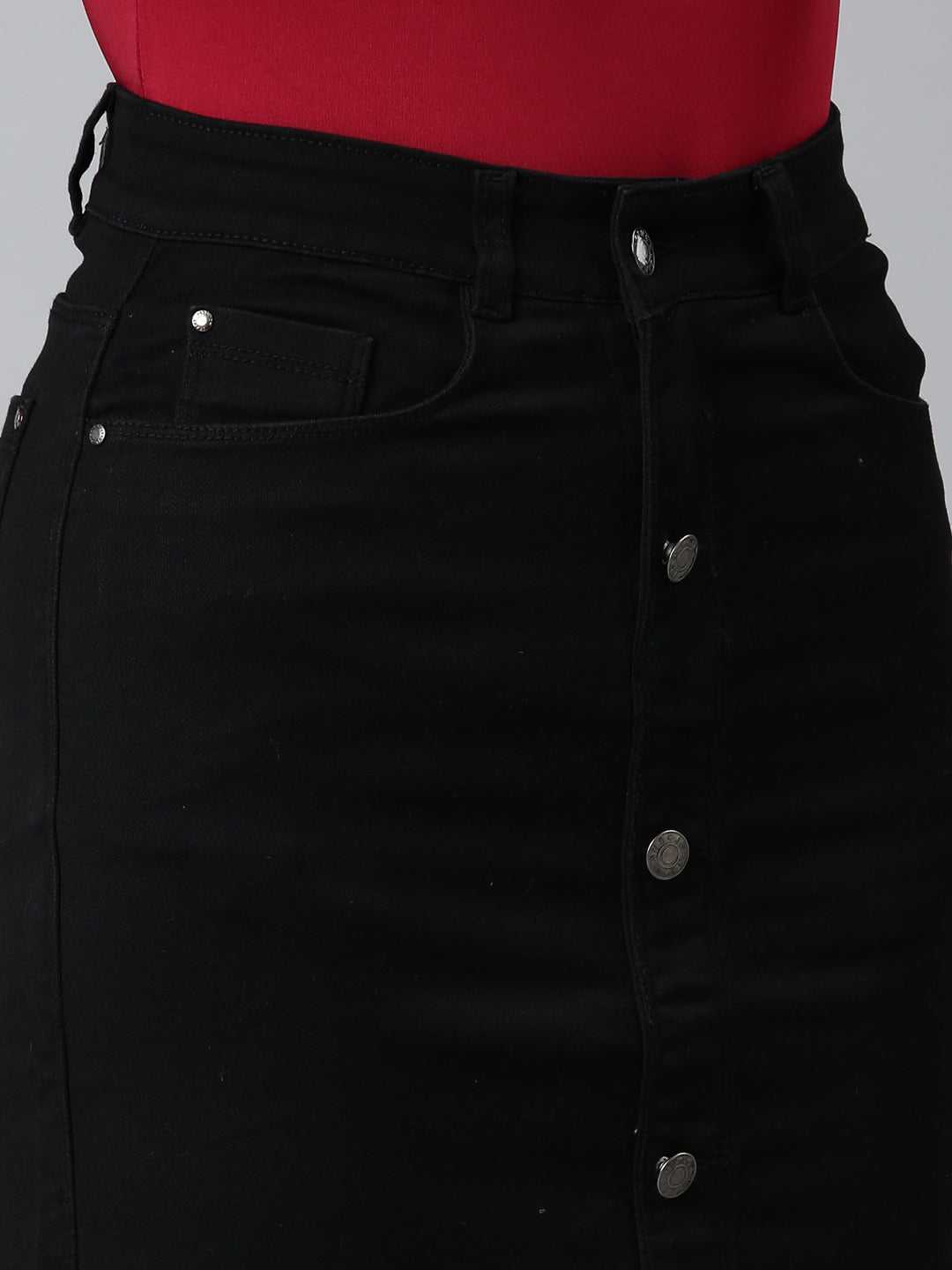 Women's Black Denim Above Knee-Length Pencil Skirt