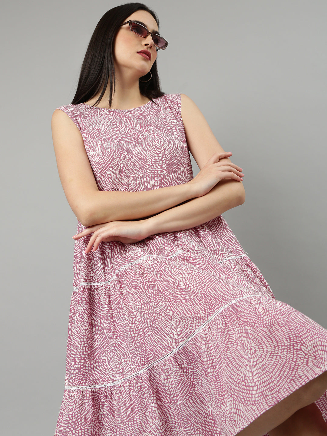 Women's Mauve Abstract Printed Empire Dress