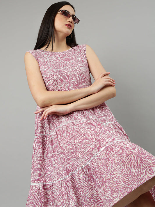 Women's Mauve Abstract Printed Empire Dress