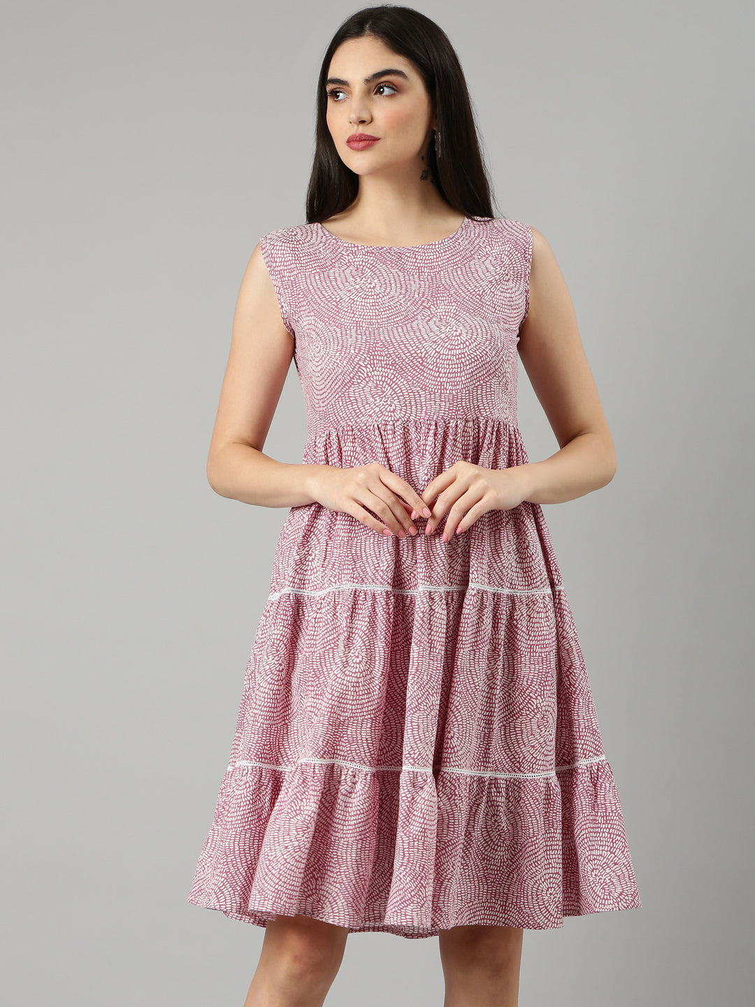 Women's Mauve Abstract Printed Empire Dress