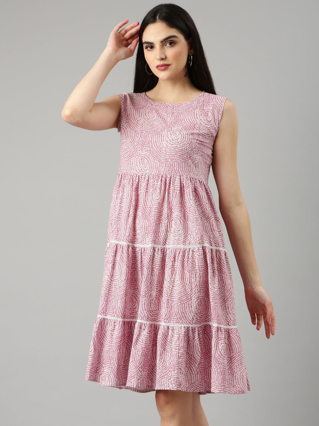 Women's Mauve Abstract Printed Empire Dress