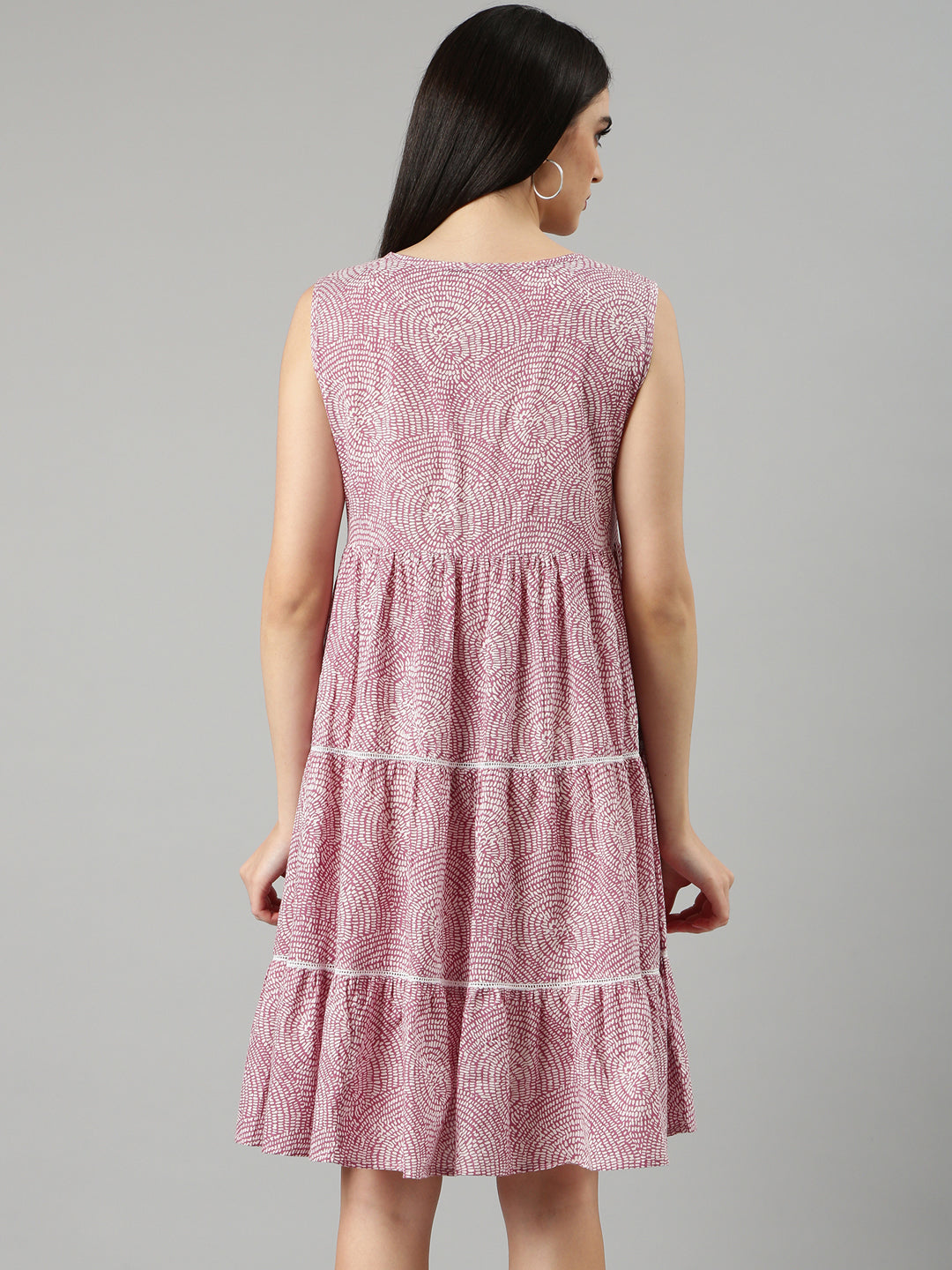 Women's Mauve Abstract Printed Empire Dress