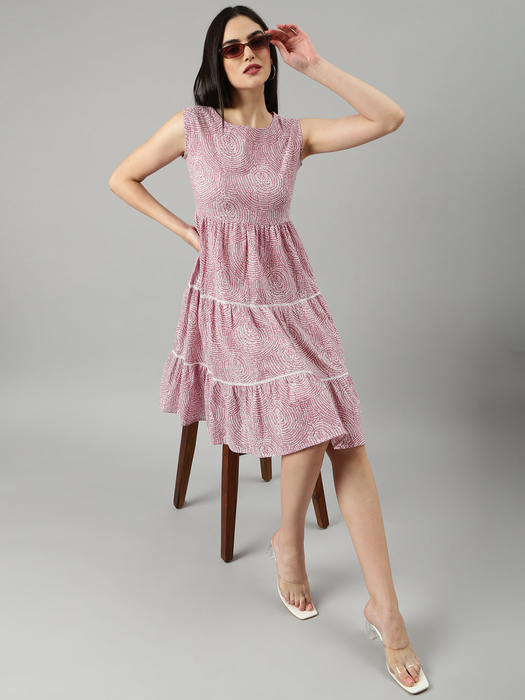 Women's Mauve Abstract Printed Empire Dress