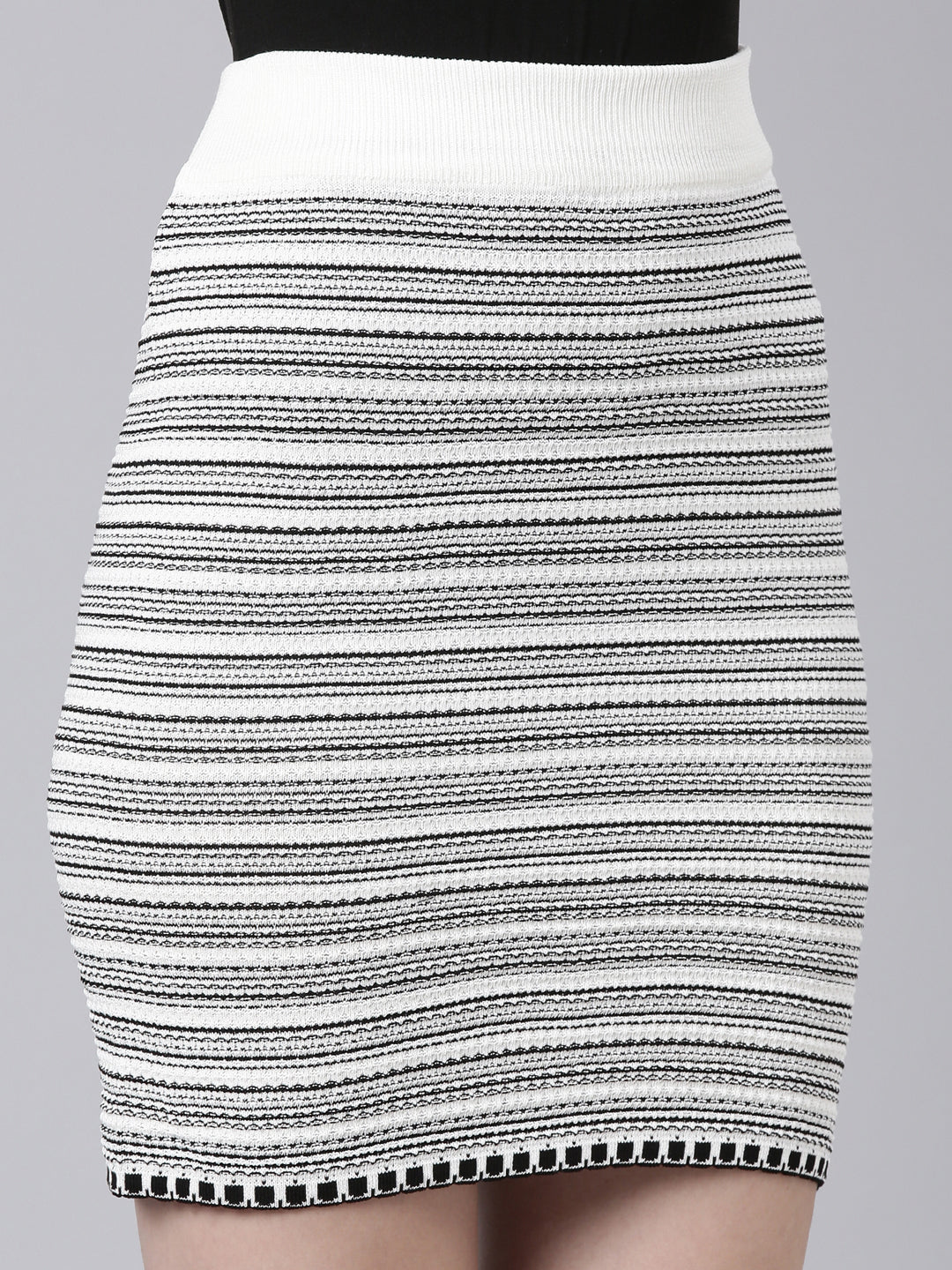 Women's Off White Horizontal Striped Pencil Mini Skirt