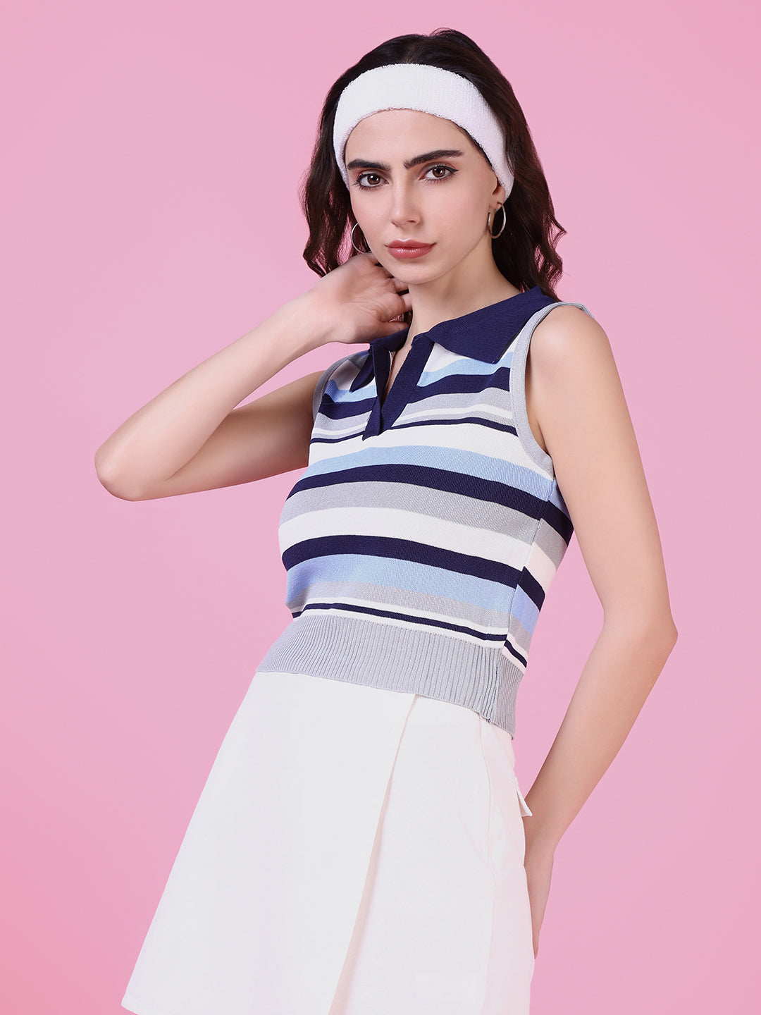 Women's Navy Blue Striped Crop Top